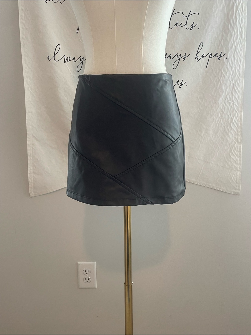 Altar'd State Black Faux Leather Mini Skirt with Diagonal Paneling